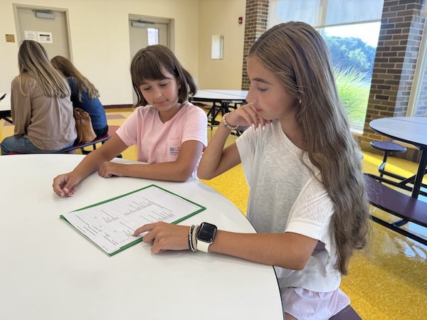 Laia and Sofia at school orientation